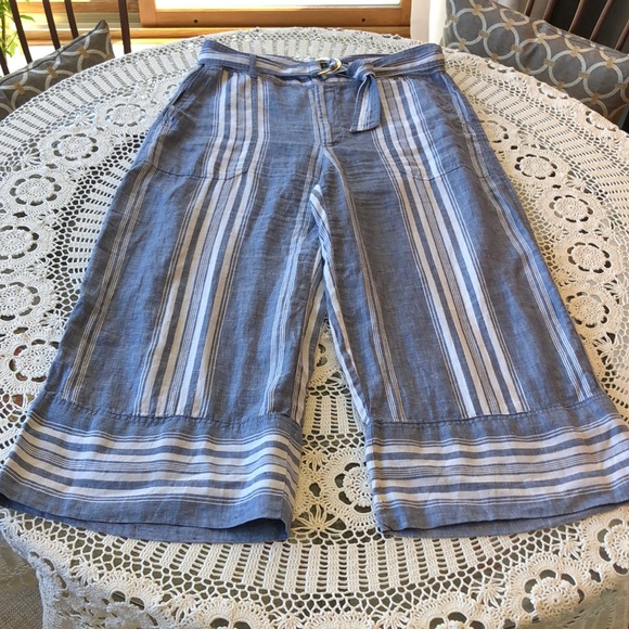 Lauren Ralph Lauren Pants - Lauren Ralph Lauren Blue-White Wide Leg Cropped